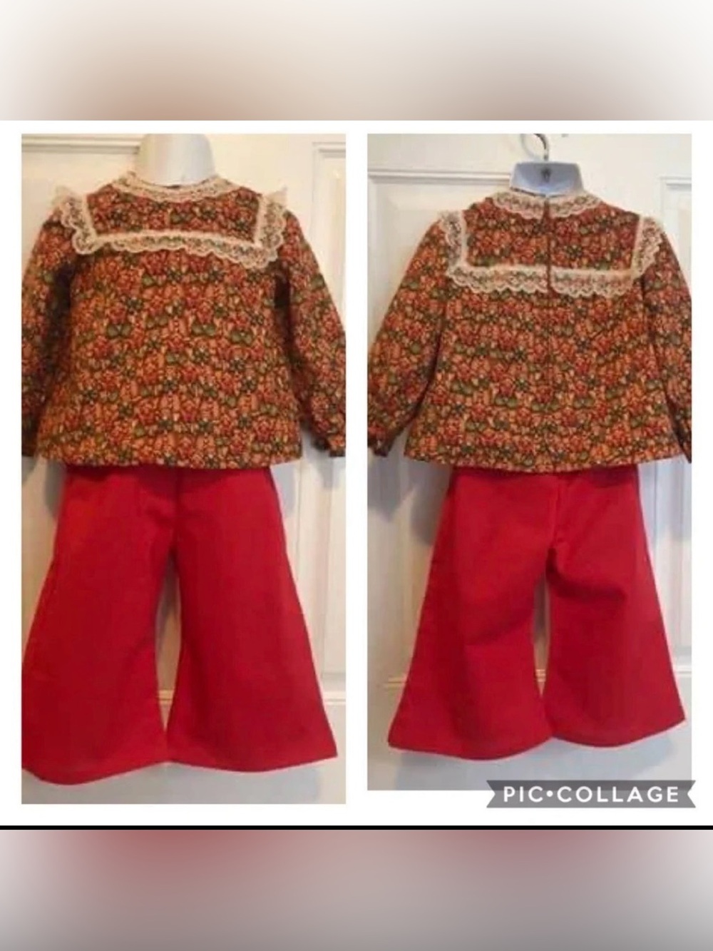 NWOT 1/2 (6m) Machine Sewn brown/red gingerbread long sleeve top/red pants set